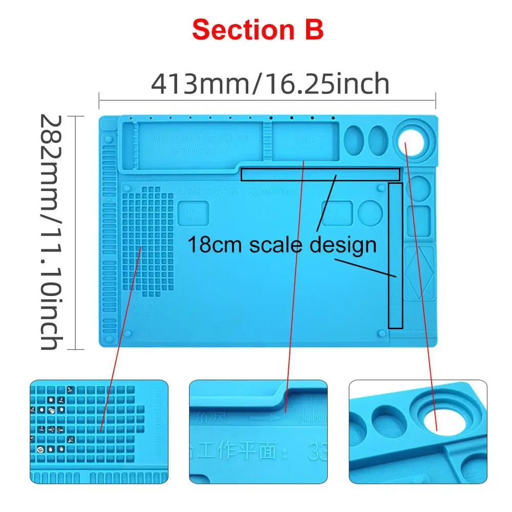 Многофункциональный телефон ПК ремонт компьютера Workbench Pad со шкалой дизайн мульти-сетки винт отверстие силиконовый теплоизоляционный коврик - Цвет: SP1140