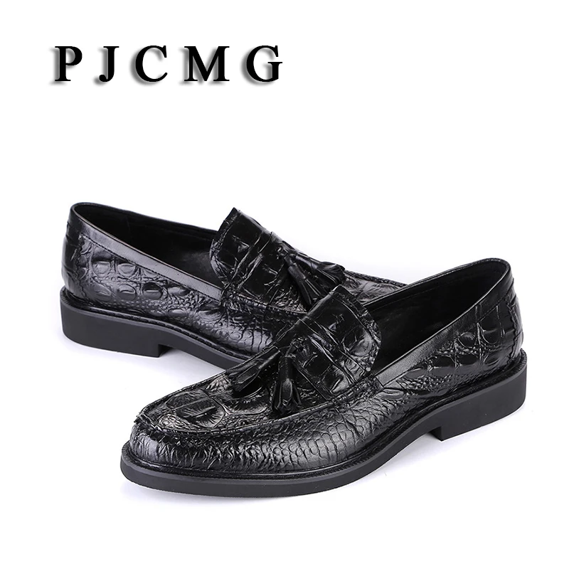 Dedo Formais Sapatos Black Wine red Crocodilo Homem outono Apontado Padrão Com De Couro Pjcmg Moda Slip Borla Genuíno Planas Vestido Primavera on vRqH0z