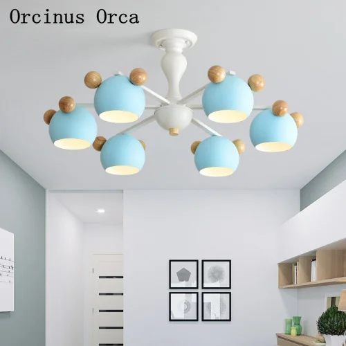 

Cartoon Creative Color Chandelier Boys and Girls Bedroom Children's Room Lamp Nordic Modern Simple LED Pink Chandelier