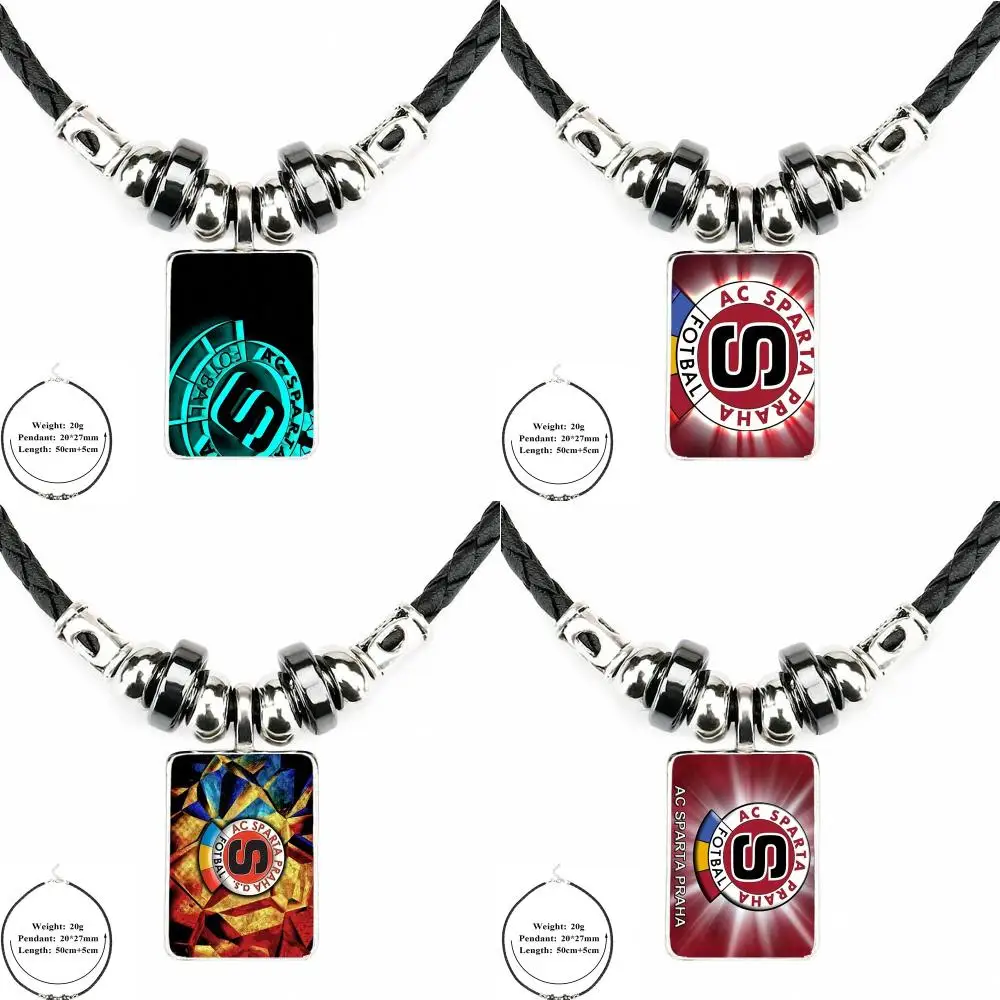 

For Kids Beads Sparta Prague With Wood Football Logo Vintage Jewelry Black Leather Bead Pendant Glass Cabochon Necklace Pendant