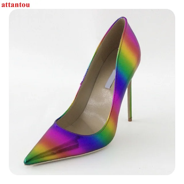 Colorful woman's high heels sexy pumps female dress shoes pointed toe