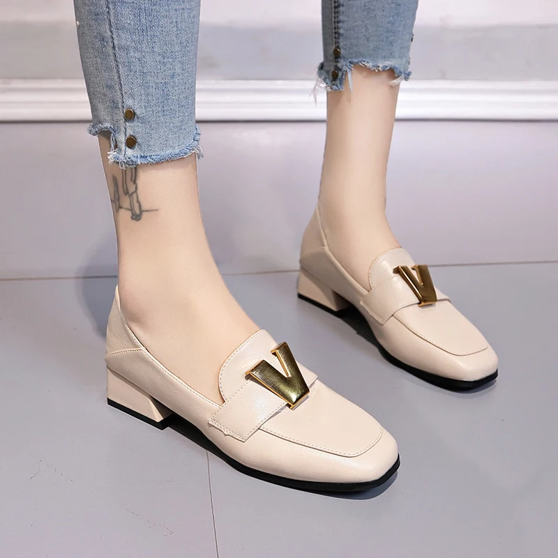 

New Casual Shoes for Women Flats Plus Size Metal Buckle Comfortable Slip on Ladies Shoes Fashion Black Oxfords Women Shoes Woman