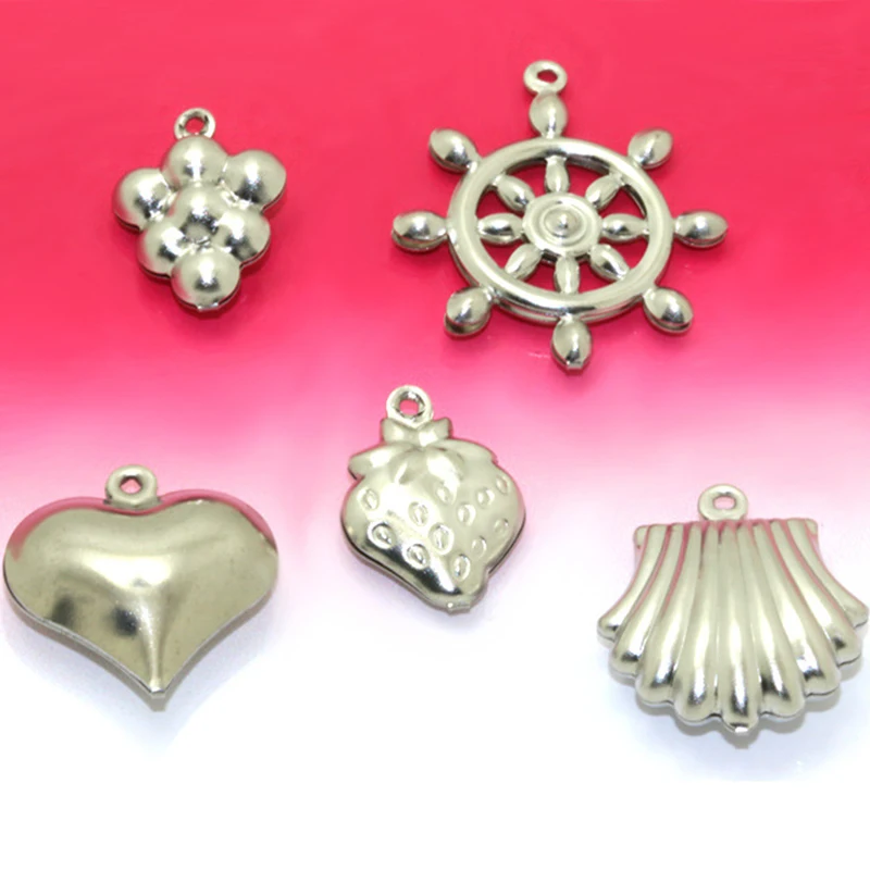 

30pcs DIY stainless steel double-sided grapes strawberry peach heart ruddy shell pendants DIY jewelry accessories wholesale