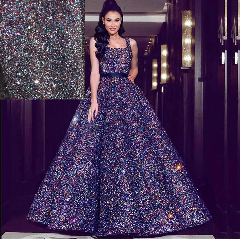 

Luxury Glitter Seven Color Ball Gown Prom Dresses Long Sequin Lace Saudi Arabic Women Evening Dresses 2019 Avondjurken