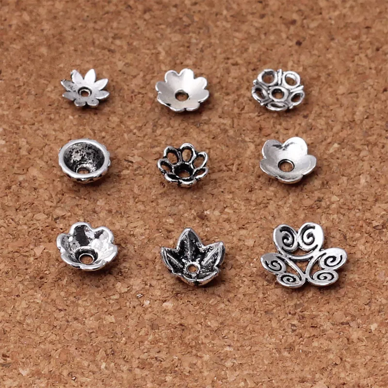 

30pcs Mixed Tibetan Antique Silver Spacers Flower Beads End Caps Bracelet Jewelry Making Findings Needlework Diy Accessories C98