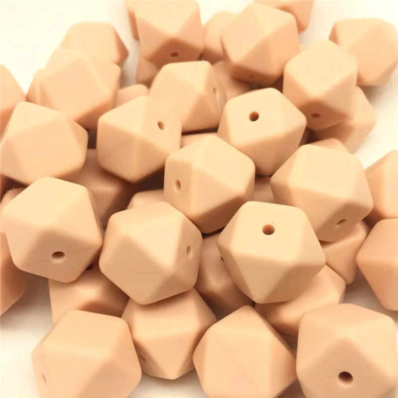 

10 PCS Peach Hexagon 14-17 MM Silicone Beads Teething Necklace Silicone Teething Chewable Beads For Baby Teether BPA Safe Beads