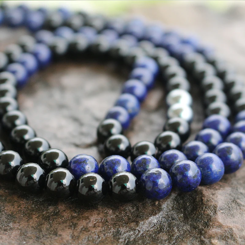 100% 8mm, 6mm, 4mm, Natural Beads, Lapis, Black Onyx, JapaMala, Yoga Necklace, Spiritual Jewelry, Meditation, 108 Mala Beads