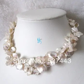 

Wholesale free shipping >>Natural 2Row 9-15mm White Reborn Keshi Pearl Necklace Fashion Jewelry