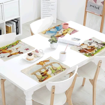 

Hot Sale 42x32cm Animal Tablecloth Fox Ladybug Butterfly Puppy Pattern Cup Tea Coffee Pad Kitchen Restaurant Decor Western Pad