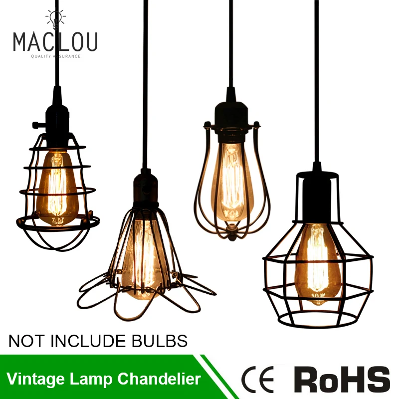 

Vintage Pendant Lamp Edison Bulb E27 Hanging Lights Retro Metal Lampshade Modern Cage Kitchen Lampen Industrial Indoor Lighting