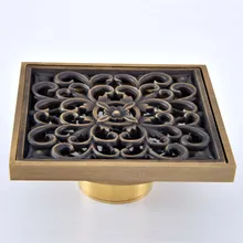 Antique Brass Vintage Retro Carved Flower Pattern Bathroom Shower Drain 4