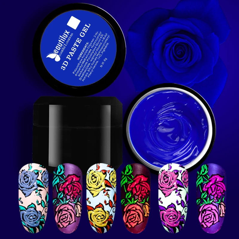 

Beautilux 1pc Nail Art Design Gel Paste No Sticky Layer Carving Embossing Painting Gel 3D Soak Off UV LED Nail Polish 10ml