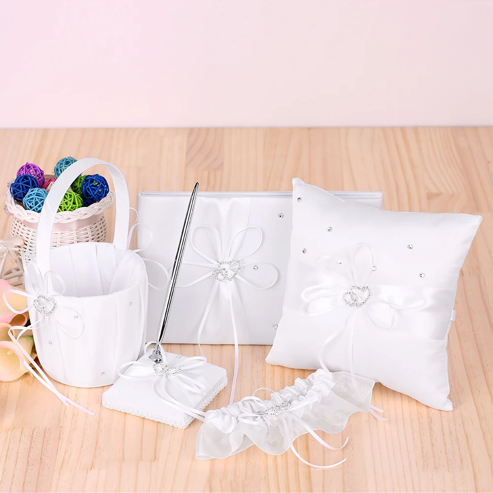 7 5pcs//set Wedding Supplies Double Heart Satin Flower Girl Basket 7 K6R6