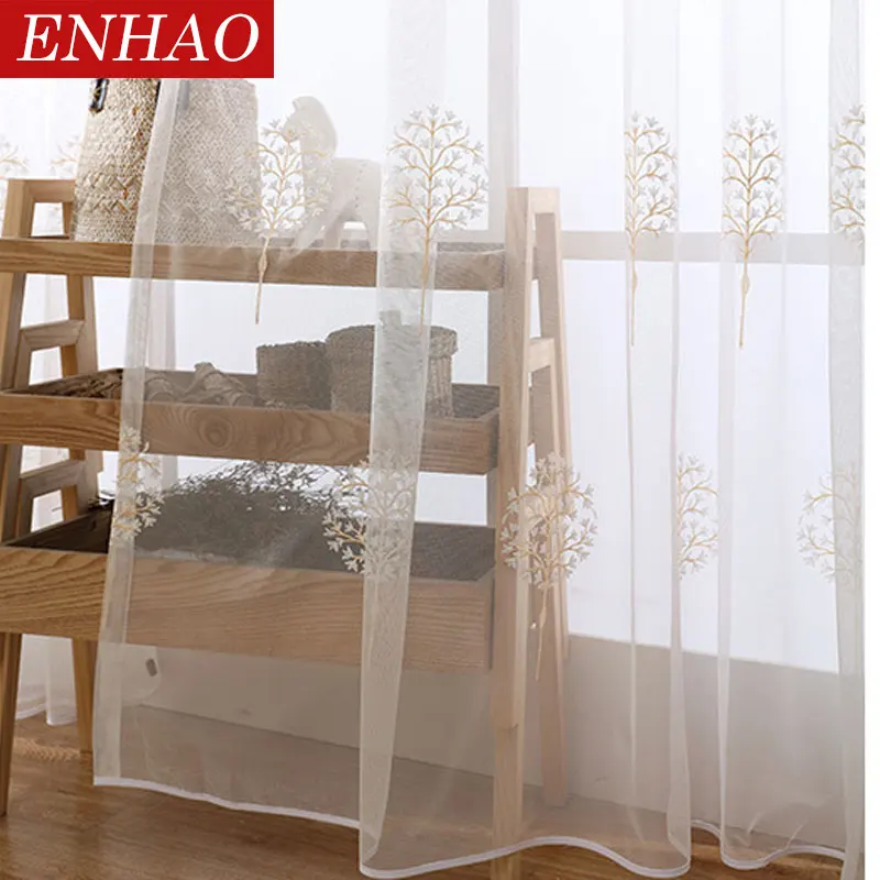 ENHAO вышитые Шторы s Тюль окна для Гостиная Спальня Кухня Печатных Sheer вуаль