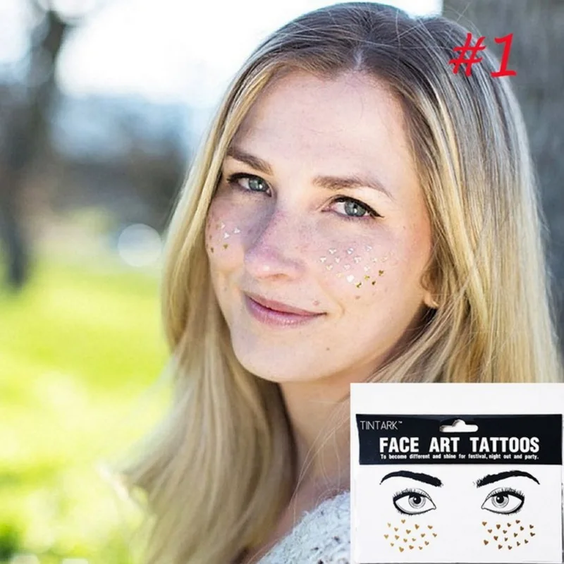 1 упаковка Flash tattoos модные одноразовые золотые тату-наклейки для лица водонепроницаемые бронзовые красота веснушки макияж искусство краска для тела Вечерние - Цвет: f15