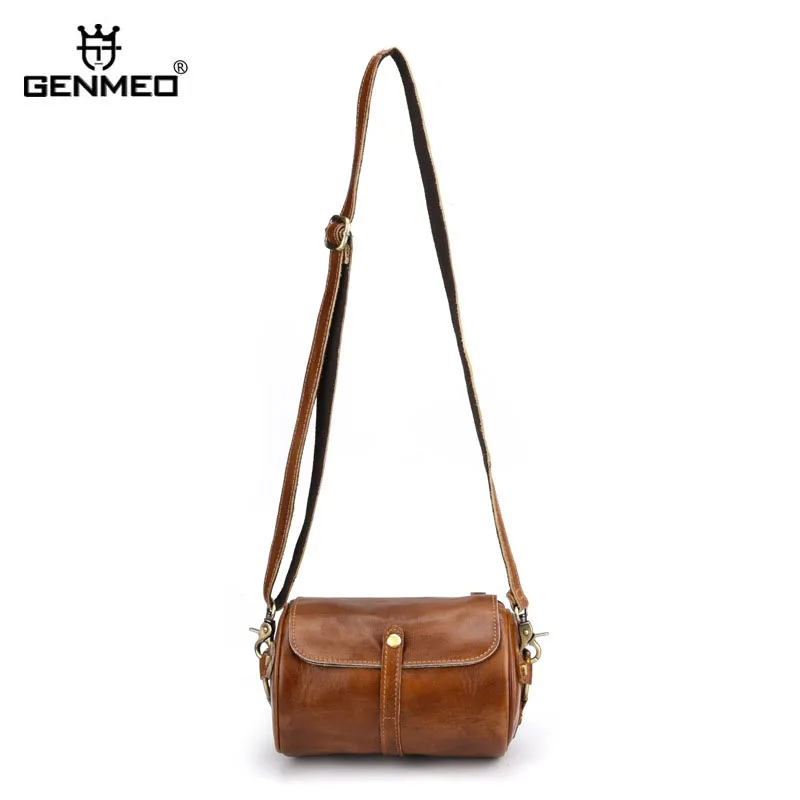 GENMEO New Cowhide Natrual Leather Men Handbag Vintage Genuine Leather Crossbody Shoulder Bag Male Messenger Bag Bolsa Feminina - Цвет: Brown
