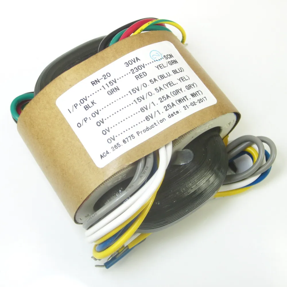 30VA Pure Copper R core Power Transformer 30W 15VX2 6VX2 For Pre Amp DAC Headphone Amp Audio Transformer