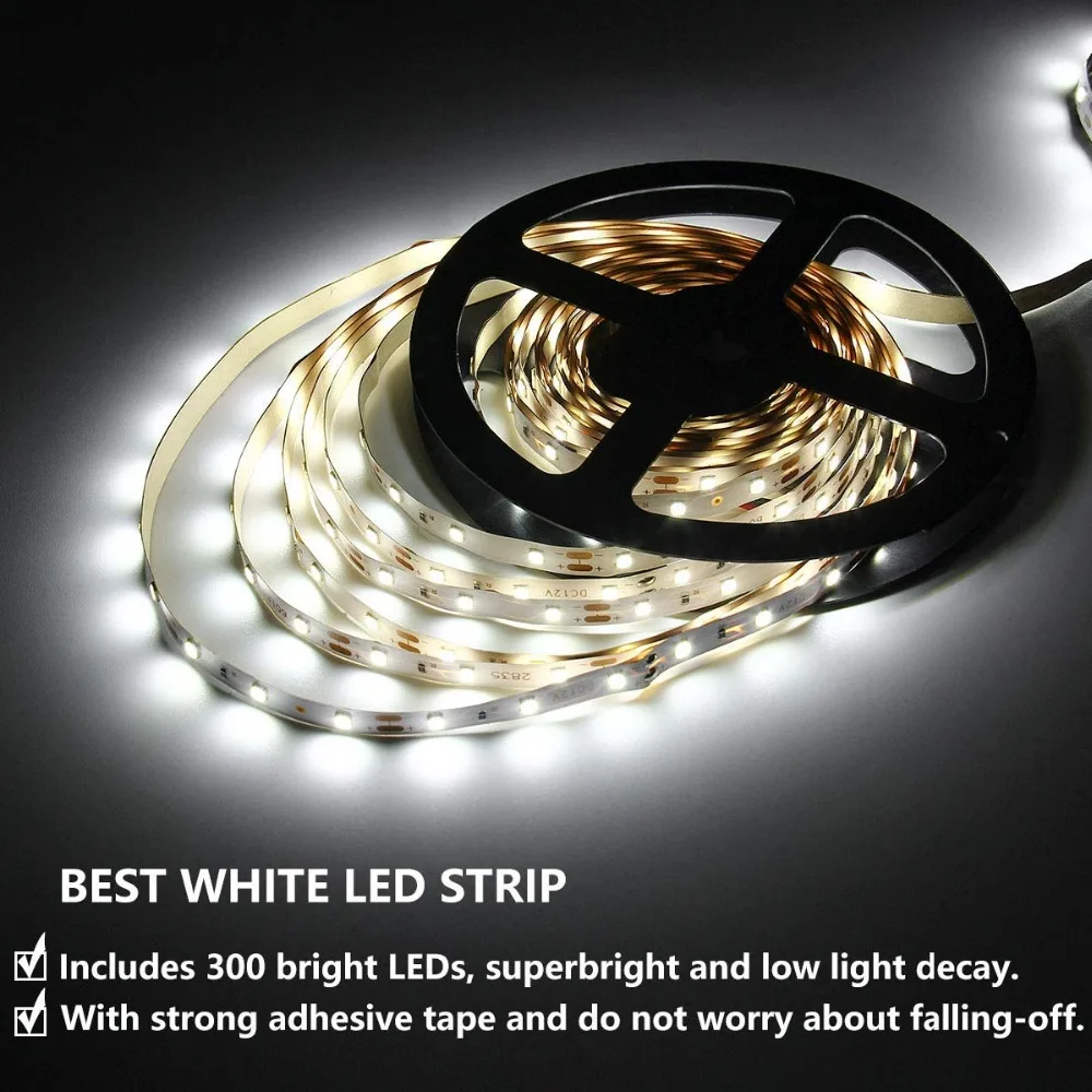 Дневной светильник белый Светодиодные ленты s комплект AC/DC 12V 5M SMD 2835 300 светодиоды