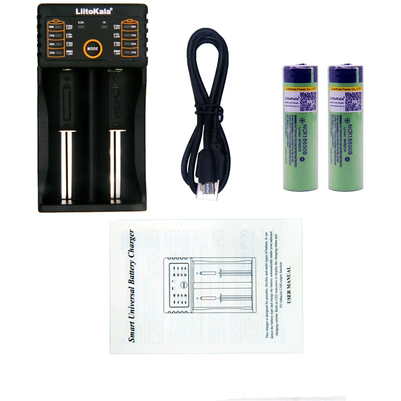 LiitoKala lii-202 USB 26650 18650 AAA AA умное зарядное устройство+ 2 шт NCR18650B 3,7 в 18650 3400 мАч литий-ионная аккумуляторная батарея(без PCB