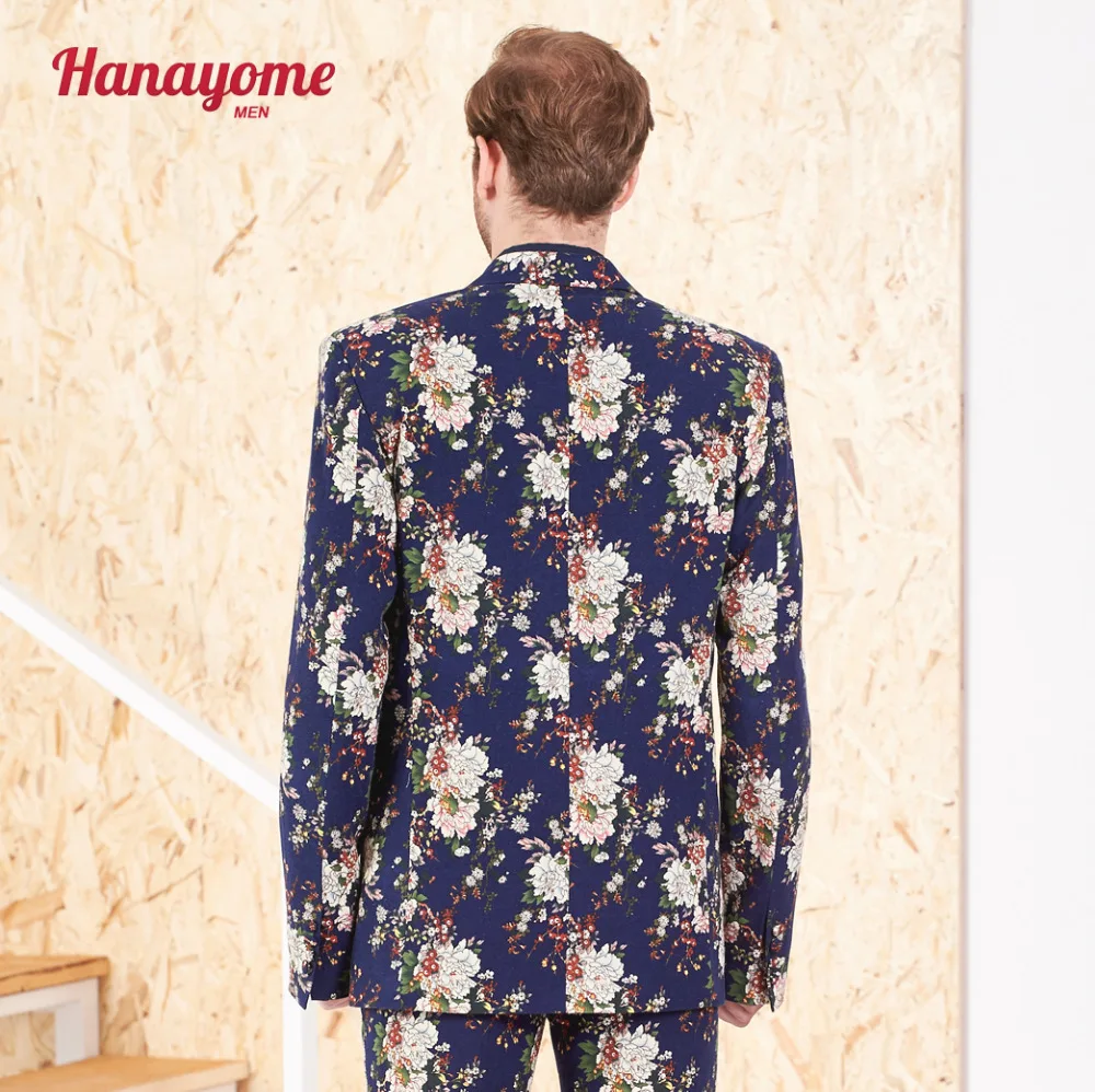 Hanayome Mens Silm Fit Suits 2017 Fashion Navy Floral Two Buttons Business Casual Blazer Suit & Tuxedo with Pant SI116 Customize