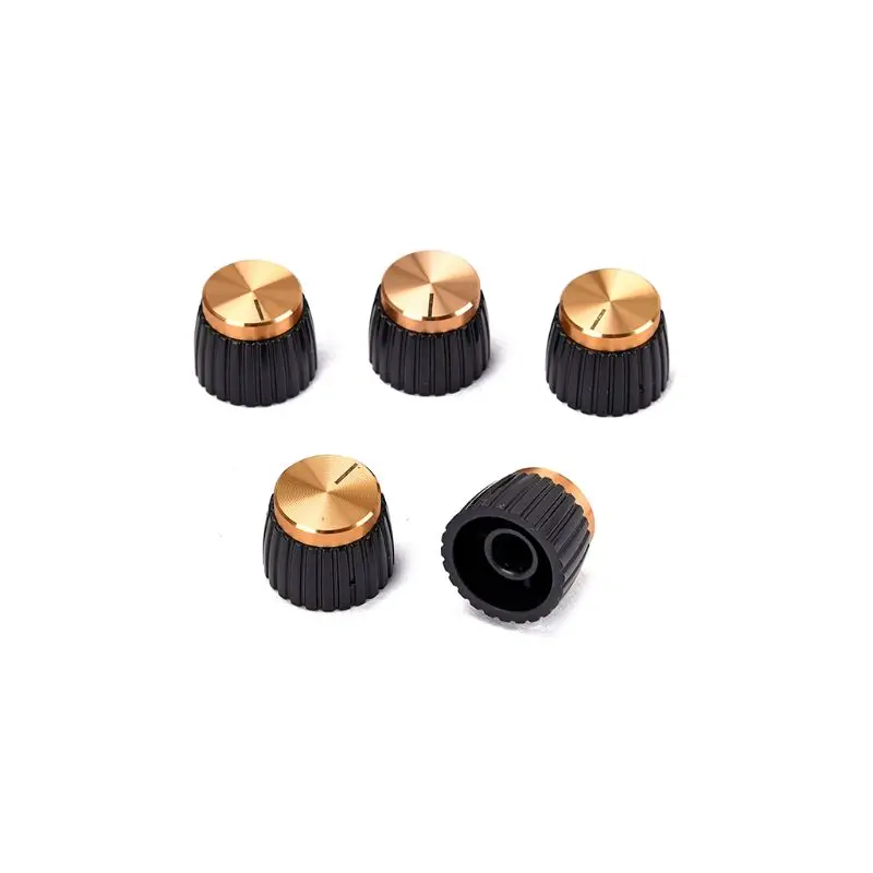 

5x Guitar AMP Amplifier Knob Loudspeaker Black with Gold Cap Push on Knobs
