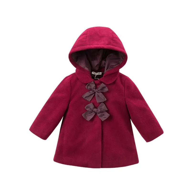 DB5985 dave bella/зимние куртки с большим бантом для маленьких девочек; винная верхняя одежда с капюшоном для маленьких девочек; Детское пальто высокого качества - Цвет: wine