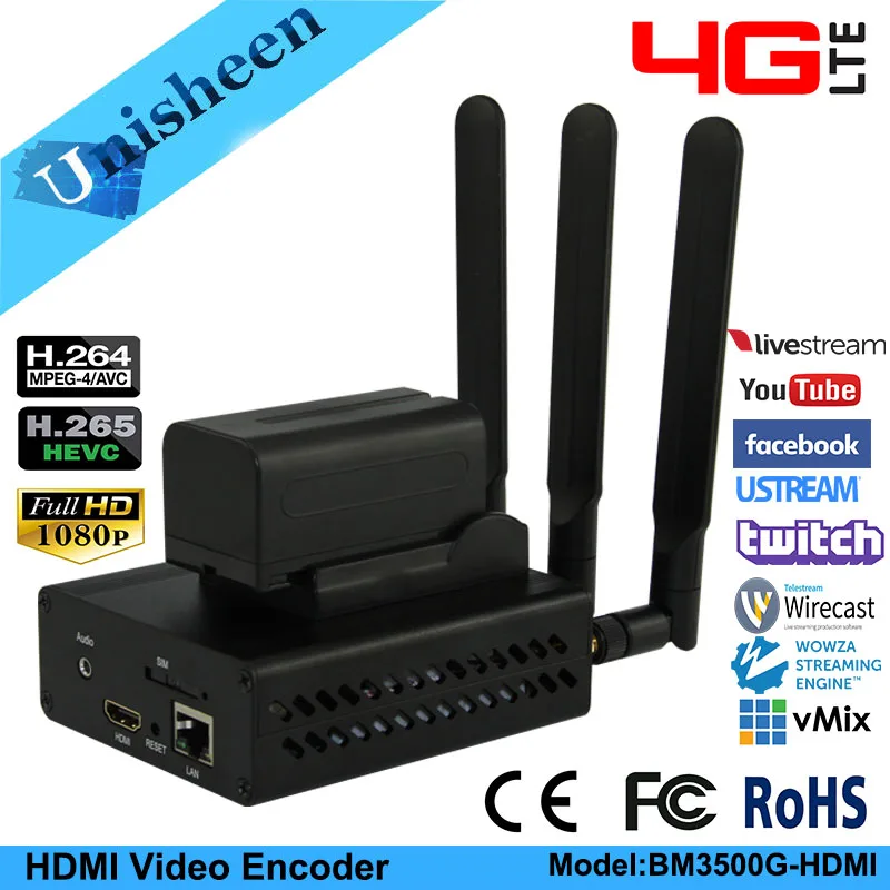 Unisheen 4G LTE H.264 H.265 wifi HDMI Video Encoder Transmitter ip
rtmps live Broadcast wireless youtube facebook wowza vmix