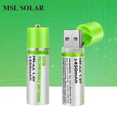 

MSL SOLAR 2Pcs Mini AA Battery Nimh AA 1.2V 1450MAH Rechargeable Battery NIMH USB AA With Colorful Card Package CE FCC ROHS