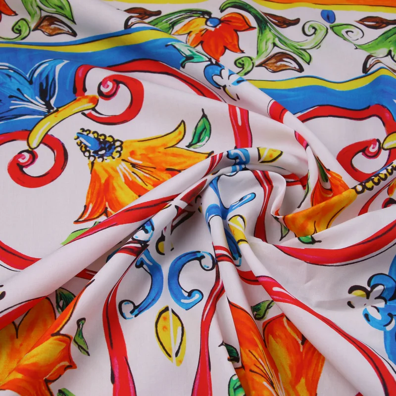Разноцветная майолика набивная хлопковая ткань, сицилийский Хлопок Поплин Ткань для женщин детское платье пэчворк Сделай Сам одежда tissus