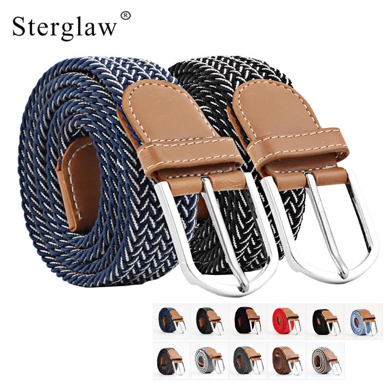 107cm New Casual stripe stretch woven belt Women's unisex Canvas elastic belts for women jeans