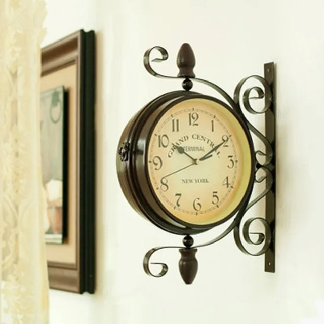 Buy Retro Mediterranean metal double sided wall clock