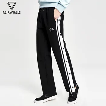 

Mark Fairwhale 2019 men straight pants casual mid waist drawstring side stripe printed knitted pants 718123017004