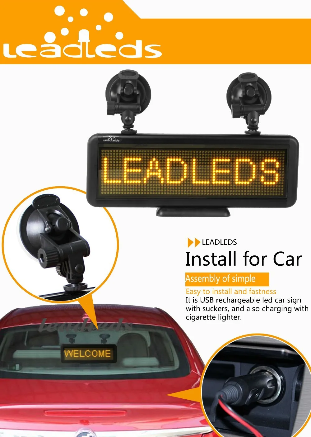 Conduziu a Iluminação Interior para a para a Janela Traseira do Carro de Exibição Tempo de Trabalho Edição de Luz Sinal de Mensagem Diy Janela Bateria Recarregável Super Longa Amarelo 4 Janela Traseira Do Carro de Exibição Bateria