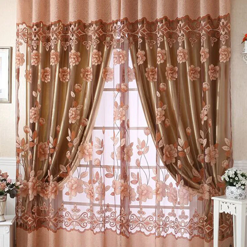 

A31 2.5*1M Peony Voile Curtain Room Window Tulle Sheer Curtain Valance Purple VBE72 T30