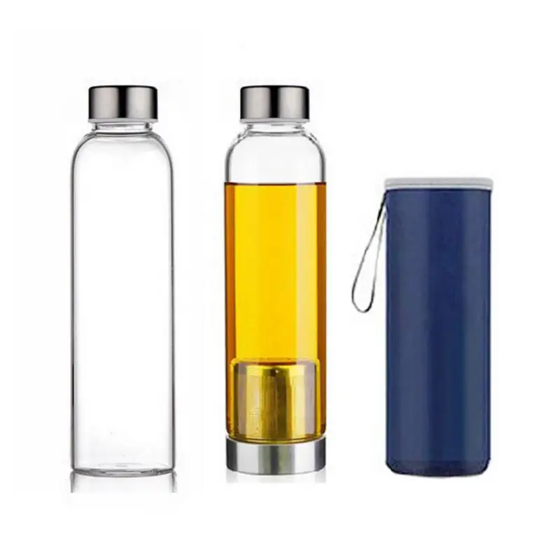 

380ml 550ml Capacity Popular Glass water bottle with infuser and Sleeve