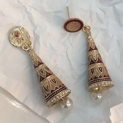 Золотые металлические индийские Jhumki Jhumka минималистичные серьги, корейская мода, винтажные богемные этнические болливудские ювелирные изделия, вечерние аксессуары для ушей - Окраска металла: brown