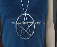 Big Large 4'' High Polished Pentagram Pentacle in Circle Stainless Steel Necklace with 4mm 32'' Chain Wiccan Pagan friends Gifts 2