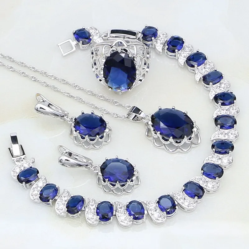 925 Silver Jewelry Blue Australian Crystal White CZ Jewelry Set For