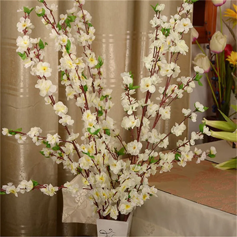 65 см искусственное моделирование персиковая ветка украшение дома пластиковые поддельные цветы букет цветок сливы ветка Шелковый цветок дерево декор - Цвет: Белый