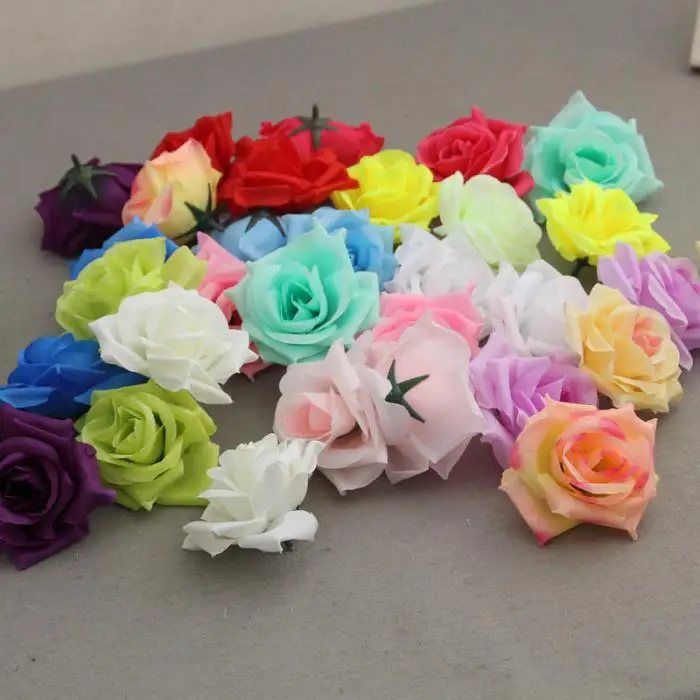 50 Pcs Fake Artificial Silk Rose Heads Flower Buds DIY Bouquet Home Wedding Craft Decor Supplies XB 66