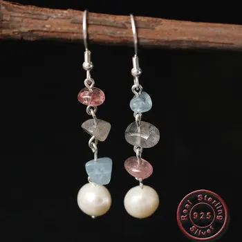 

Amxiu Irregular Natural Stones Freshwater Pearl Earrings 925 Sterling Silver Earrings Bead Drop Earrings For Women Girls Jewelry