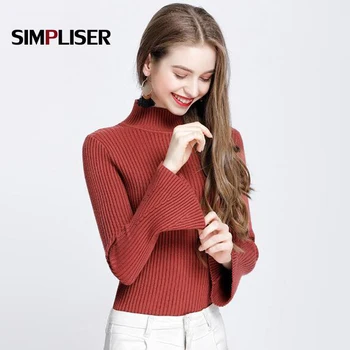 

Ruffle Sleeve Women Sweaters and Pullovers 2019 Fall Spring Loose Jumper Solid Elegant Autumn Sweater Turtleneck Knitwear Basic