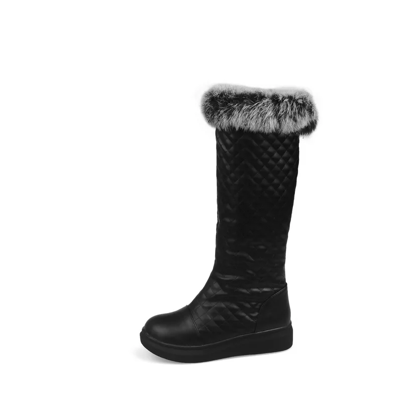 

2018 Women Plus Size 43 Winter Knee High Warm Felt Boots Female Long Platform Knee Length Boots Lady Casual Black White Shoes