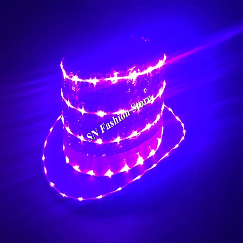 

LZ34 LED purple light costumes ballroom dance luminous hat led dj singer chapeau glowing dancer cap bar club wears show dresses