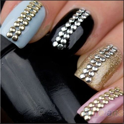 

500pcs/bag 2MM 3MM 5MM 6MM 3D Design Nail Art Rhinestone Decoration Stickers Metallic Studs Gold & Silver Stud 02E4