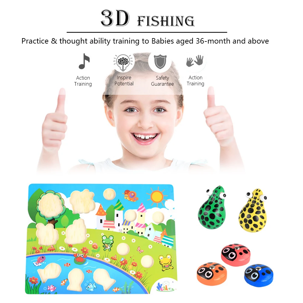 Деревянные Креативные 3D рыболовные игрушки ручные Пазлы Детский пазл для раннего развития родитель-ребенок наружная интерактивная игрушка