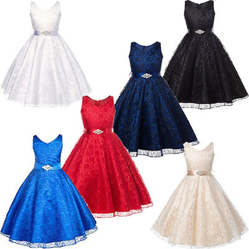 Girls Hollow Lace Flower Dresses,6 Colors Girl Bridesmaid Pageant ...