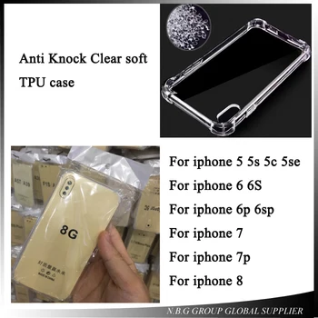 

100pcs/lot by DHL Anti Knock Clear Transparent Thick Soft TPU Case For iPhone X 7 Plus 7 6 6s 6sp 5 5s Phone Case For iphone X