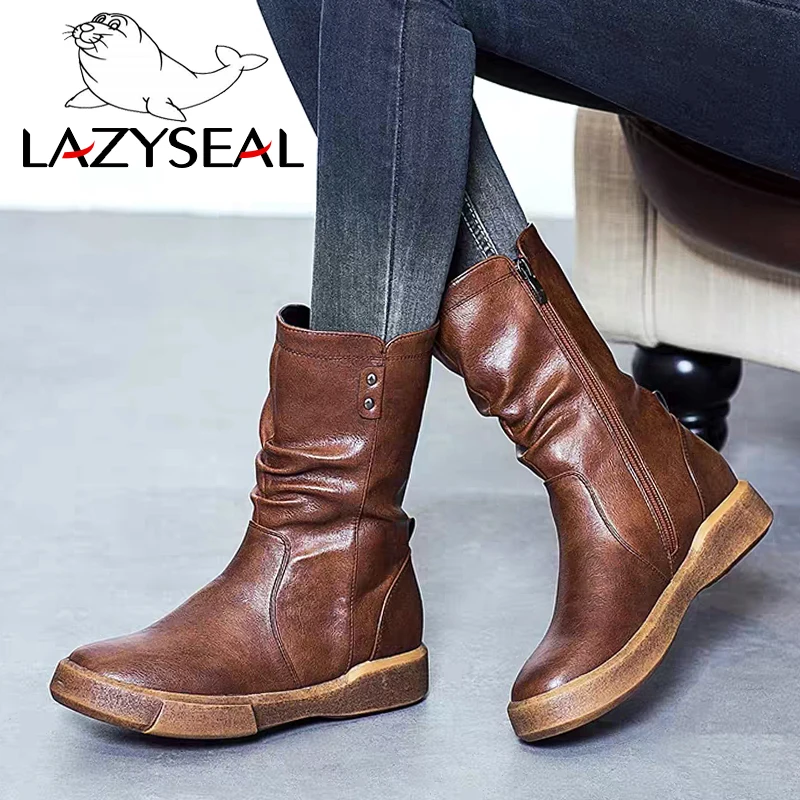 LazySeal до середины икры ботинки размера плюс Большие размеры 35-43 Zapatos Mujer
