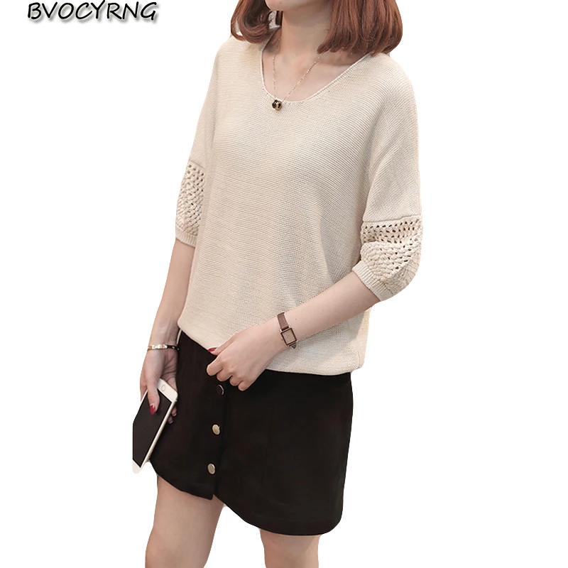

Women Spring / summer knit sweater Female New Fashion Loose Short-sleeved Clothes Thin Large Size Tops Jacket Pullover A0571